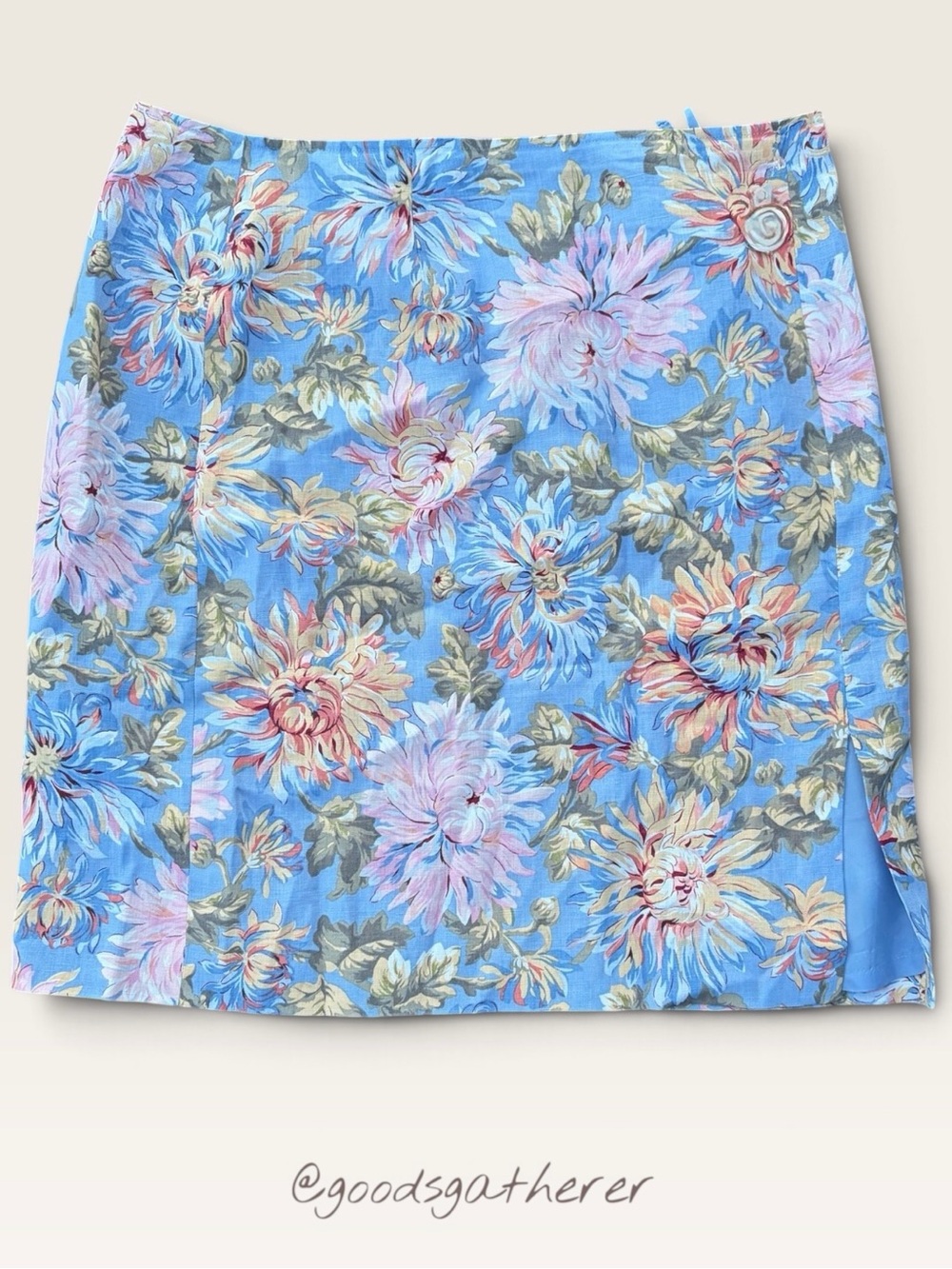 Talbots Linen Floral Skirt Size 16 Blue Chrysanthemum Lined Cottagecore
